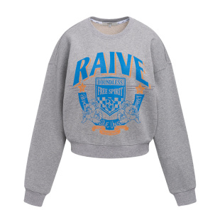 [明星同款]RAIVE2026春季女短款印花字母复古圆领学院徽章卫衣
