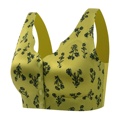 贵族风珠光缎面丝滑油光亮印花聚拢无痕美背心文胸罩前纽扣内衣女