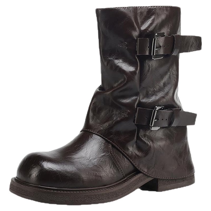 星期六复古时髦裤管靴堆堆短靴女2025秋冬新款西部骑士靴马丁靴子