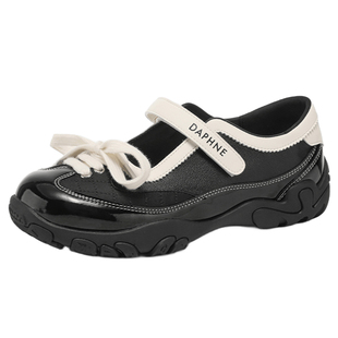 达芙妮黑色甜酷英伦风魔术贴单鞋女春季爆款增高厚底浅口玛丽珍鞋