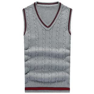 男士春秋季加绒毛衣马甲背心韩版加厚保暖羊毛衫学生无袖针织衫潮