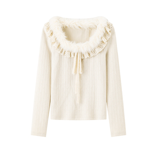 OVenho/超级文 星宫之君毛绒圈花边气质千金针织衫上衣女微胖大码