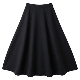 欧货高端定制黑色高级感气质花苞裙2025冬季新款加厚简约大摆半裙