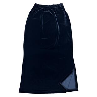 黑色丝绒半身裙女秋冬高腰复古国风大码有口袋侧开叉中长款包臀裙