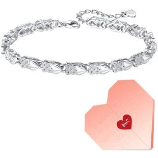 四叶草银手链999纯银999足银手镯手饰女款女生女情人节礼物送女友