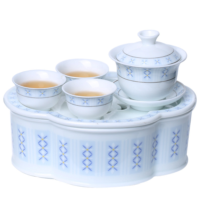 釉下彩海棠款迷你小茶盘便携户外
