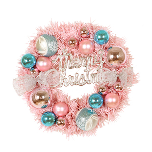 粉色圣诞花环30/40/50/60CM圣诞节装饰门挂倒挂树粉色藤条2.7米