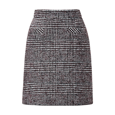 颜域复古格纹短款毛呢半身裙