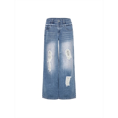 Howwell破洞显高微喇牛仔裤