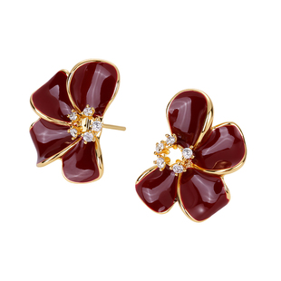 红色珐琅花朵耳钉女999纯银针2026马新年耳环轻奢高级感过年耳饰