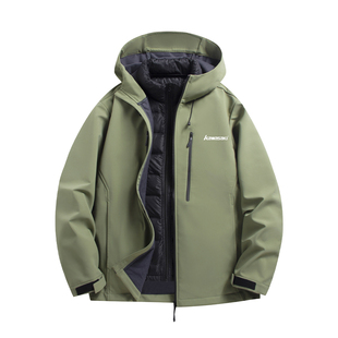 Kawasaki川崎羽绒服三合一冲锋衣夹克外套男户外可拆卸防风登山服