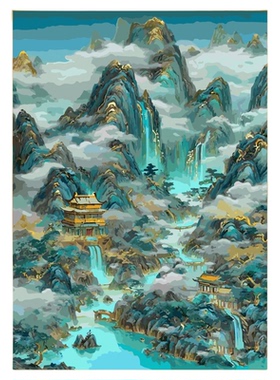 70色流水生财国风数字油画