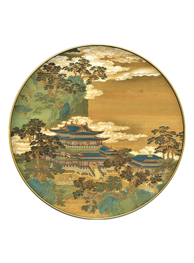 宋代美学意境山水挂画圆形灯画