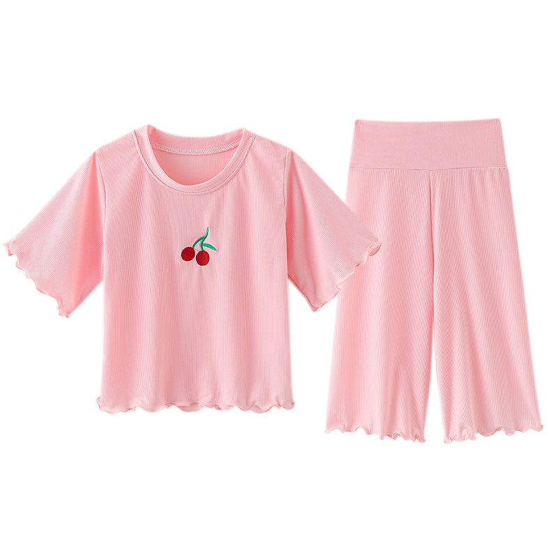 女童莫代尔睡衣夏季套装冰丝儿童薄款空调服女宝宝可爱小童家居服