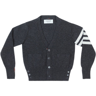THOM BROWNE 儿童深灰色山羊绒针织开衫