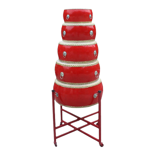 大鼓牛皮中国红牛皮鼓成人实木红鼓扁鼓大鼓架子锣鼓乐器10至18寸