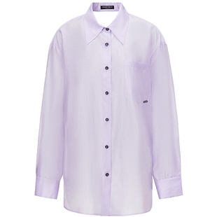 FF仿佛衬衫2025夏新款镂空蝴蝶结设计女薄款落肩袖浅春系紫色外套