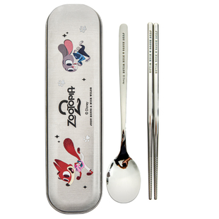 迪士尼疯狂动物城304不锈钢可爱便携餐具套装筷子勺子学生专用款