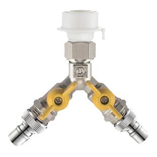 全铜64分洗衣机水龙头一分二转接头卡扣分水器一进二出三通分流器