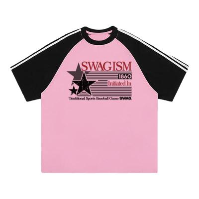 STA美式运动三条杠插肩短袖T恤