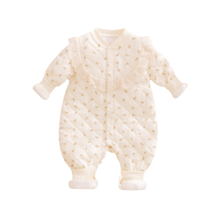 婴儿秋冬季夹棉加厚哈衣爬服女宝宝连体衣外出服连身衣服洋气外穿