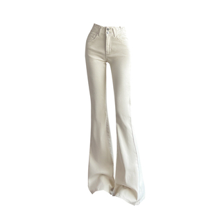 白色美式蜜桃微喇牛仔裤女士冬季加绒加厚设计感弹力提臀马蹄裤子