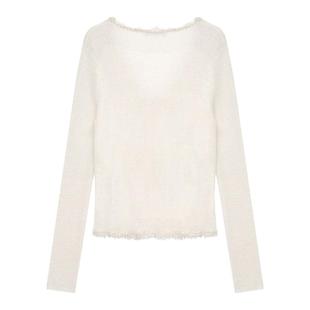 concise-white/简白26春夏新款女士毛边V领针织衫开衫银泰 301257