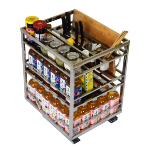 厨房厨柜304拉篮方管阻尼调味篮抽屉置物刀架瓶罐收纳立式拉篮