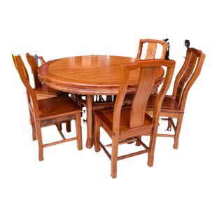 红木餐桌进口非洲菠萝格木1.3米圆桌全实木餐台配6椅榫卯结构整装