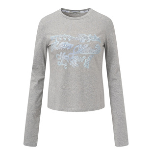 RAIVE2026春季新品女花灰字母印花修身版内搭纯色logo印花长袖T恤