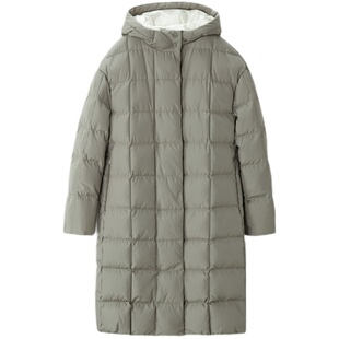 OVV Outlet秋冬时尚新款女直筒宽松抽绳连帽舒适90鹅绒羽绒服长款