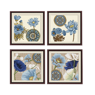 ks雅色清致线绣客厅餐厅玄关植物花草四联画2025年新款十字绣小件