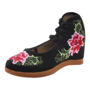 绑带布鞋亚麻高跟绣花鞋扇子舞蹈鞋秀禾服婚鞋复古旗袍汉服女鞋夏