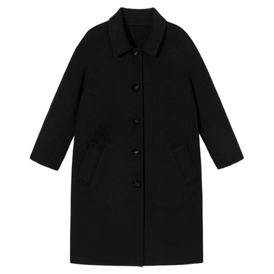 PSO Brand女装【羊毛】翻领黑色毛呢大衣中长款呢子外套女款冬季