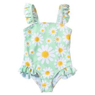 kids swimwea欧美新款女童儿童连体泳衣花朵印花甜美可爱小童泳装