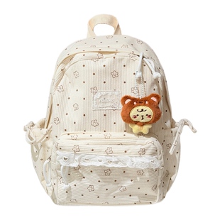胡子鸡仔可爱少女心灯芯绒双肩包韩系初高中学生书包女轻便小背包