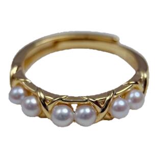 《星雨比邻》甄奢精工纯银珍珠极光正圆淡水珍珠戒指简约通勤指圈