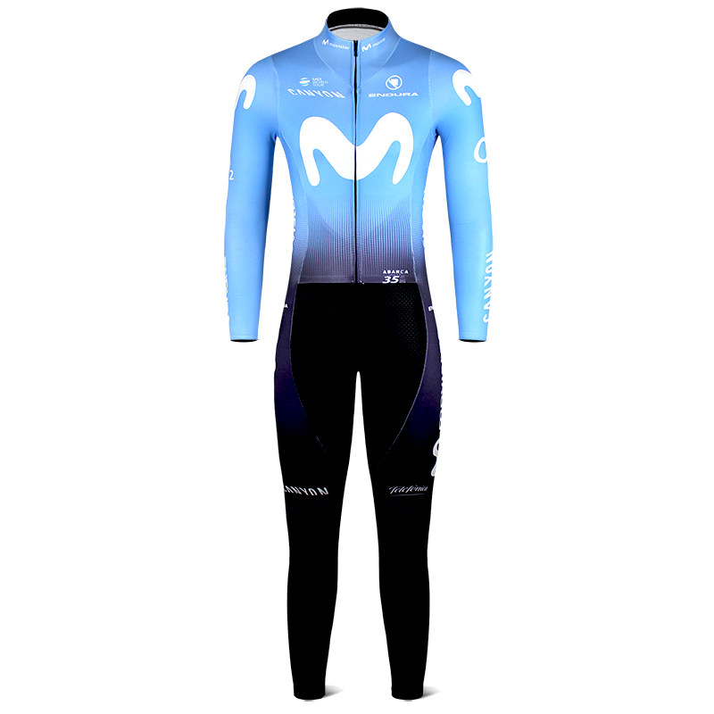 2023Movistar公路男女竞速长袖长裤连体骑行服夏秋冬防风加绒保暖