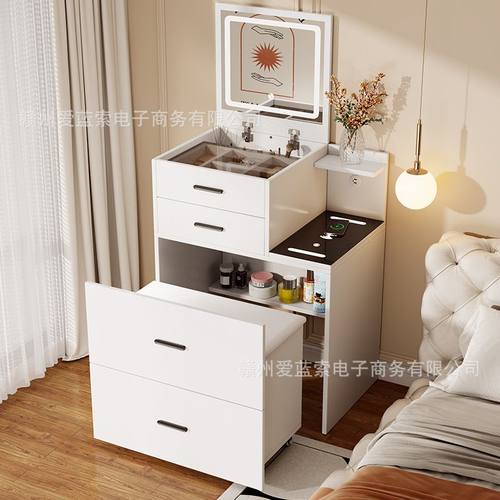 梳妆台床头柜一体小户型迷你多功能翻盖组合新款卧室床边柜收纳柜