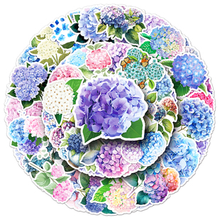 50张绣球花无尽夏ins风贴纸花朵咕卡DIY装饰iPad行李箱防水贴贴纸