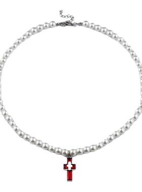 高级感血液十字架珍珠项链