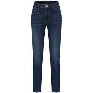 Navigare意大利小帆船蓝色牛仔裤女春季新款高腰修身显瘦小脚裤子