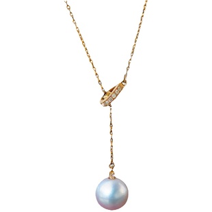 『星河漫步』独立设计akoya海水珠单颗珍珠项链18K金钻石调节吊坠