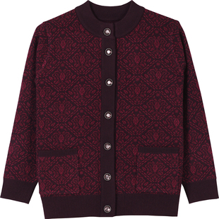 中老年人秋冬女装毛衣开衫外套加绒加厚奶奶圆领针织衫宽松上衣服