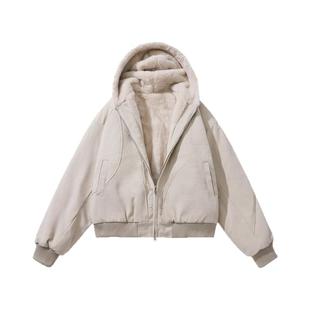 XAKA加绒加厚全毛座山雕棉服外套男美式水洗短款连帽cleanfit夹克