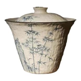 归鸿|景德镇半斋手工手绘粉引竹子盖碗大号家用陶瓷主泡器功夫茶