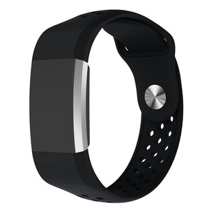 适用于Fitbit charge2单色圆孔硅胶表带黑色运动款圆孔透气手表带
