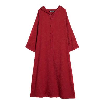 复古文艺民族风旅行棉麻提花保暖棉衣女加绒连帽风衣棉服长款斗篷