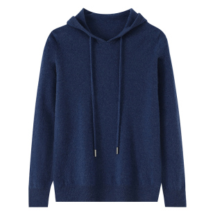 秋冬新款100%纯羊毛衫男士套头连帽卫衣宽松羊绒打底针织帽衫毛衣