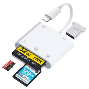 多功能CF卡读卡器多合一尼康佳能相机SD存储卡TF内存卡USB接U盘适用iPhone苹果手机OTG高速Lightning插口硬盘